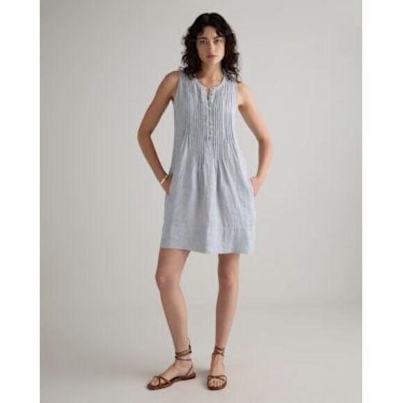 Quince Dresses & Skirts - Quince Women 100% European Linen Sleeveless Swing Dress Blue Pinstripe Basic S